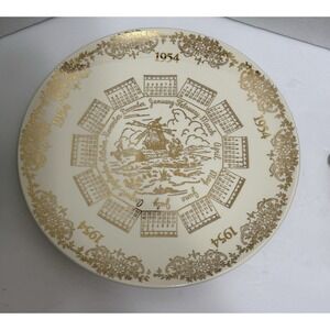 Vintage 1954 Calendar Year Plate Taylor Smith 10 1/4"  decorative gold USA Nice